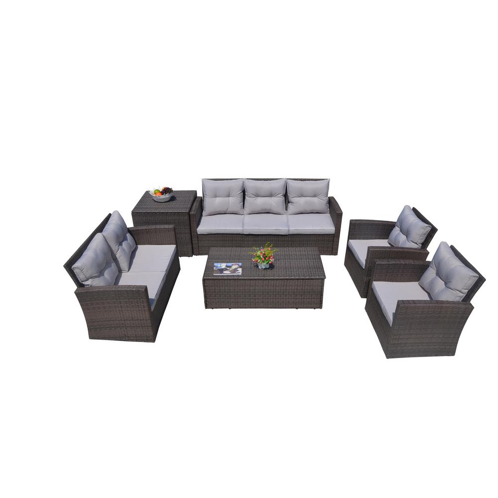 Direct Wicker Martinka 6 Piece Patio Brown Outdoor Sectional Direct Wicker Martinka 6 Piece Patio Brown Outdoor Sectional Sofa Set With Grey Cushion