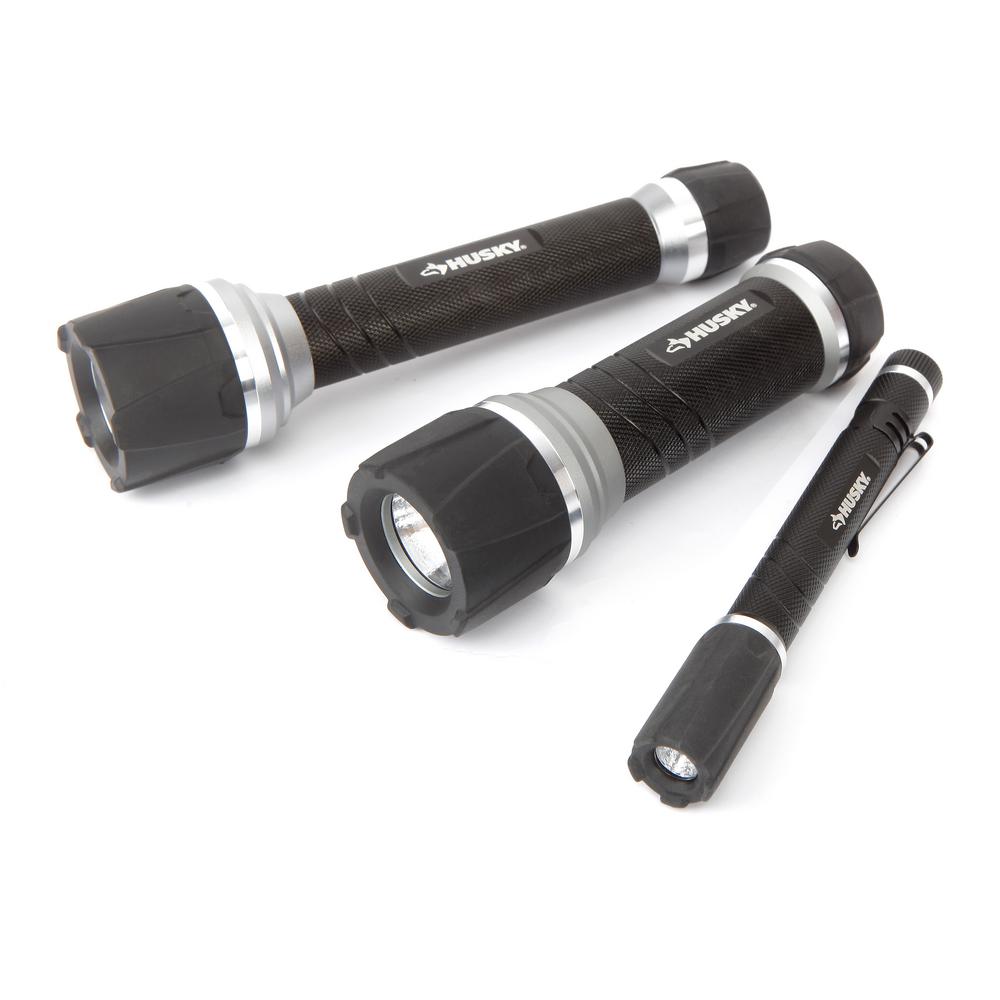Led Handheld Husky Flashlights Accessories 200 Lumens And 120 Led Flashlight With 2 Aaa 80 Pen Light Combo