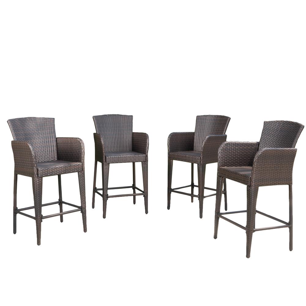 Noble House Yal Multi Brown Wicker Outdoor Bar Stool 4 Pack Yal Multi Brown Wicker Outdoor Bar Stool 4 Pack
