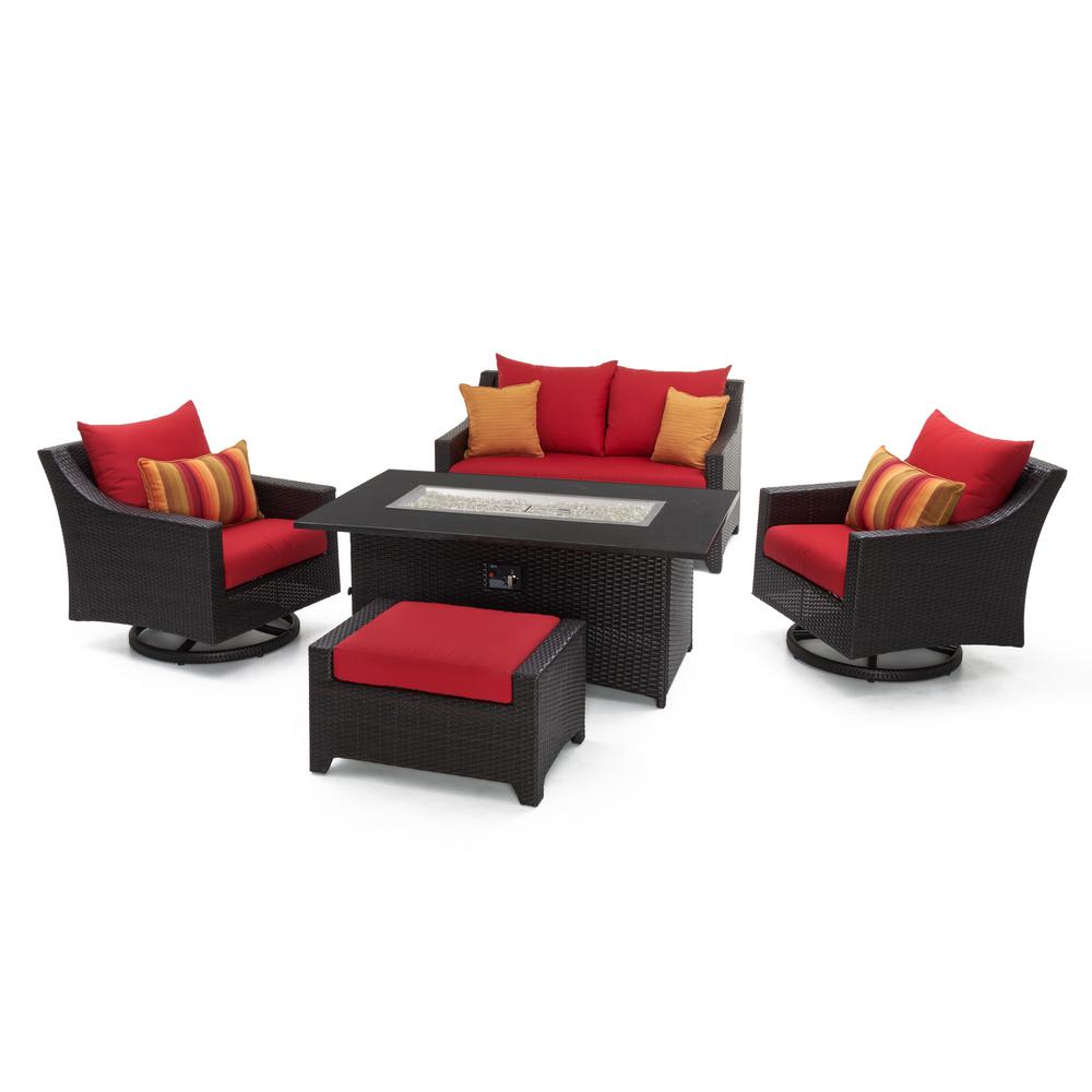 Rst Brands Deco Motion 5 Piece Wicker Patio Fire Pit Conversation