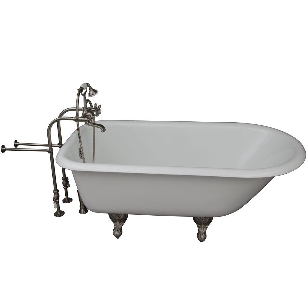 Barclay Products 5 ft. Cast Iron Ball and Claw Feet Roll Top Tub in White with Brushed Nickel