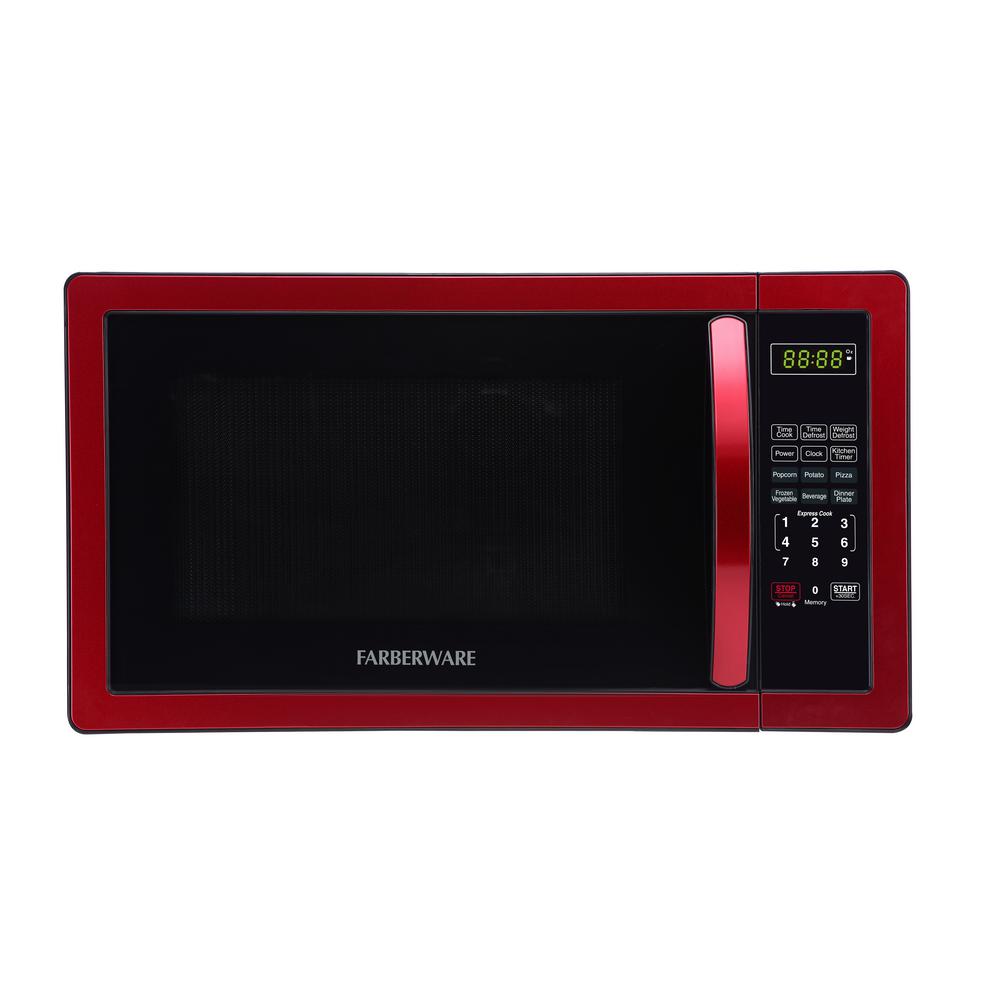 Farberware 1 Cu Ft 1000 Watt Countertop Microwave Oven In 1000 Watt Countertop Microwave Oven In Metallic Red 04304 The Home Depot