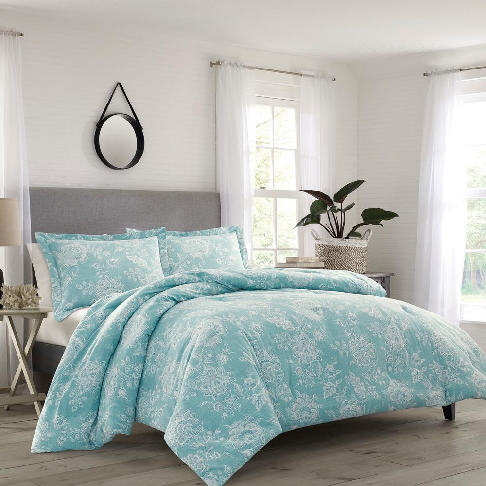 Tommy Bahama Tidewater Jacobean 3-Piece Aqua Floral King Duvet Cover ...