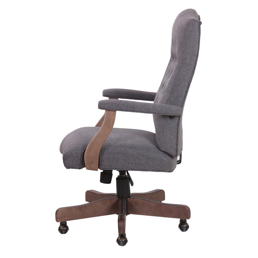 Boss Office Button Tufted Desk Chair Slate Gray Linen Fabric Driftwood Wood Hooded Casters Pnuematic Lift B905dw Sg The Home Depot