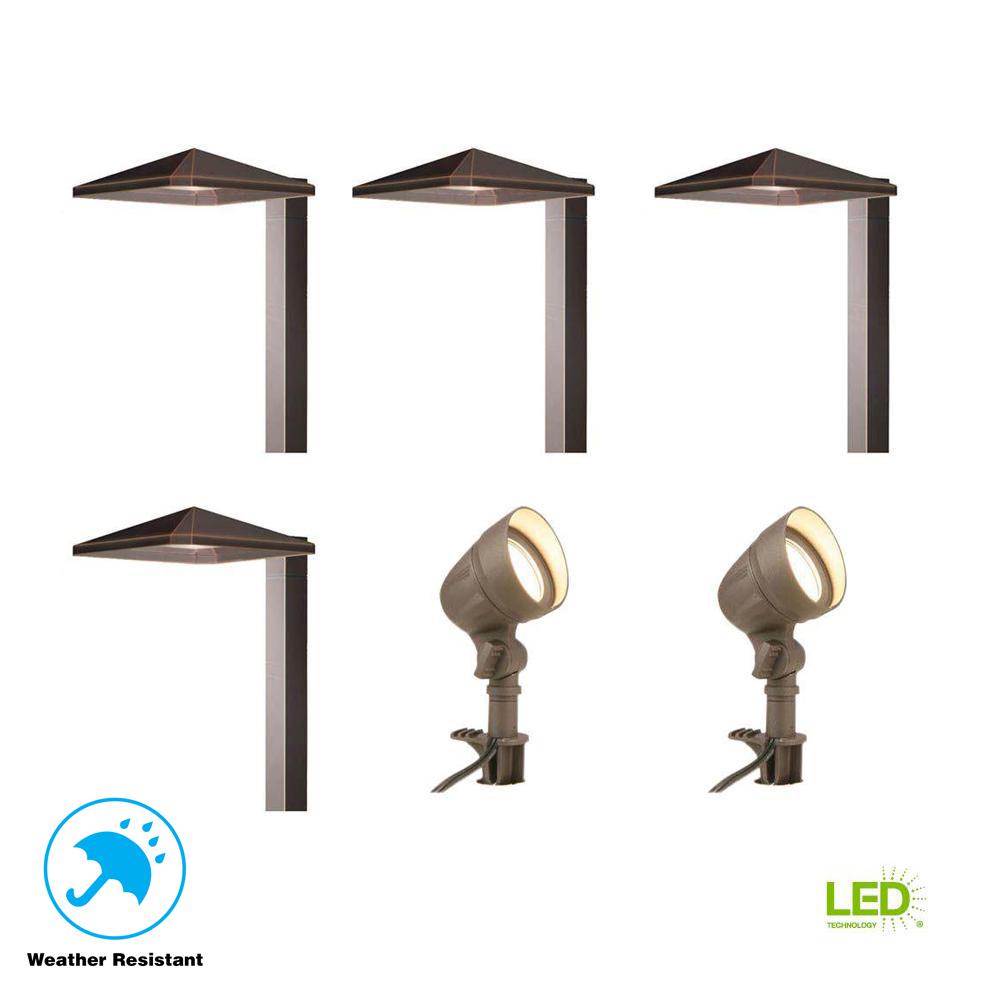 Bronze Landscape Lighting Outdoor The Home Depot Low Voltage Bronze Outdoor Integrated Led Landscape Light Kit With 2 Flood Lights And 4