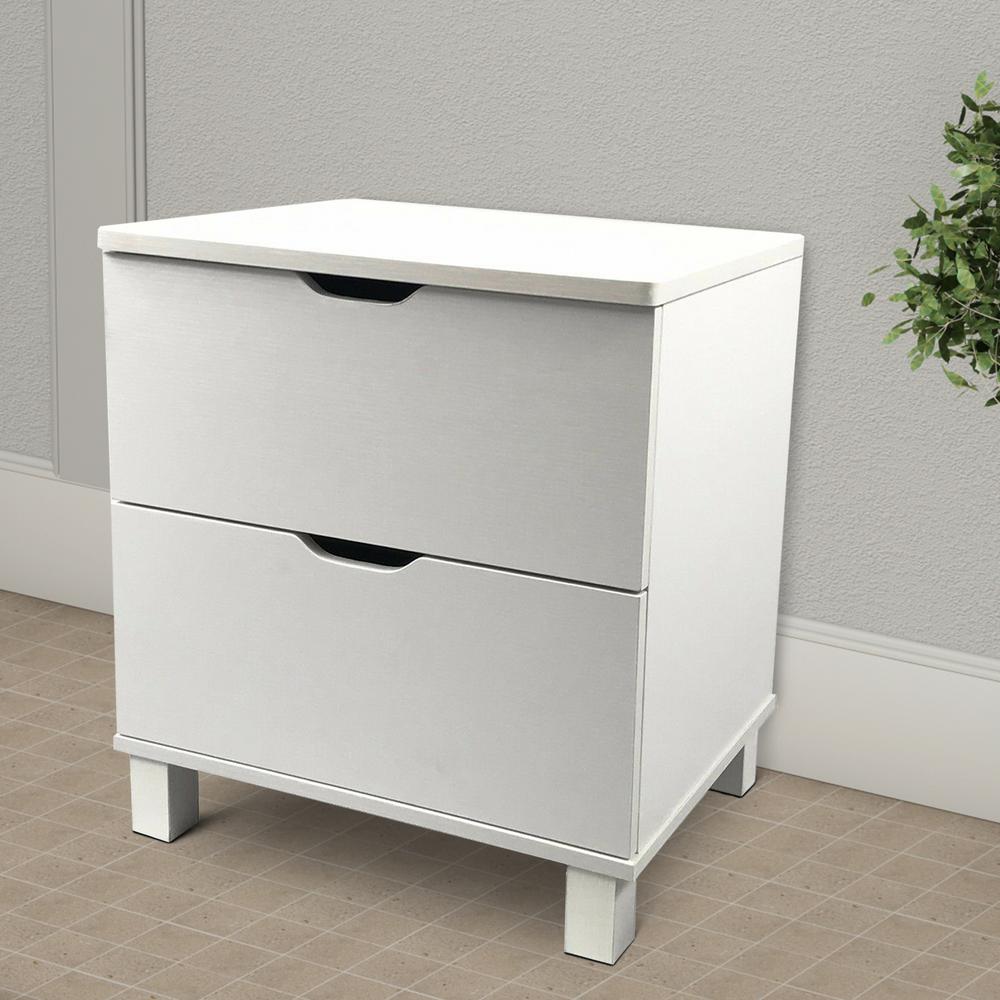 Benjara Contemporary Style 2 Drawers White Nightstand With On