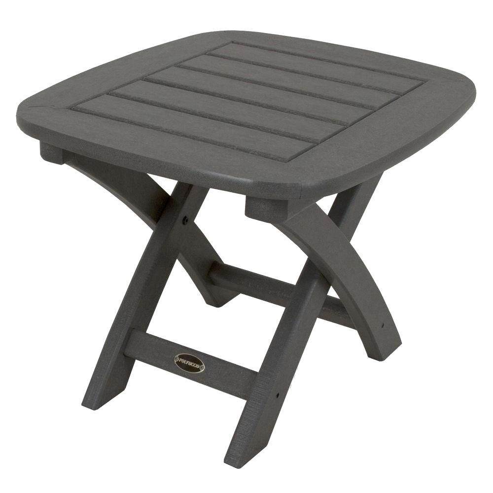 Polywood Nautical 21 In X 18 In Slate Grey Plastic Outdoor Patio Side Table Nstgy The Home Depot