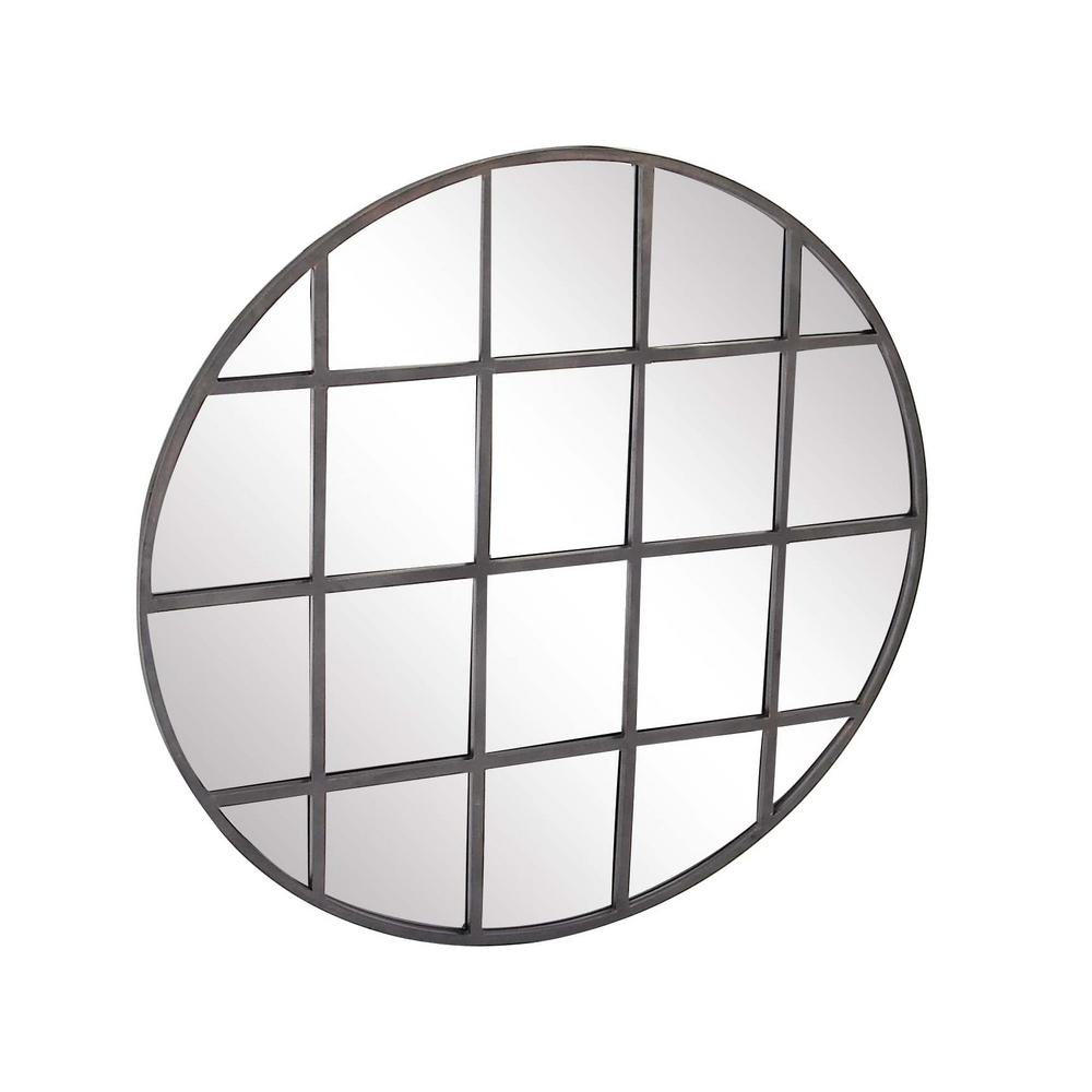 Litton Lane 48 In Round Silver Decorative Wall Mirror With Grid Round Silver Decorative Wall Mirror