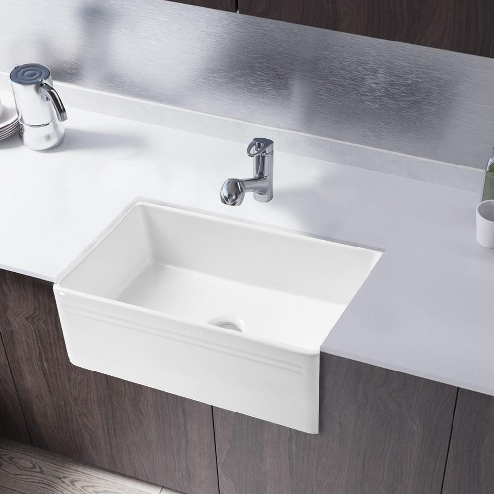 Boyel Living White Ceramic Composite 30 In Fireclay Single Bowl Farmhouse Apron Vitreous Kitchen Sink Tc 3018a The Home Depot