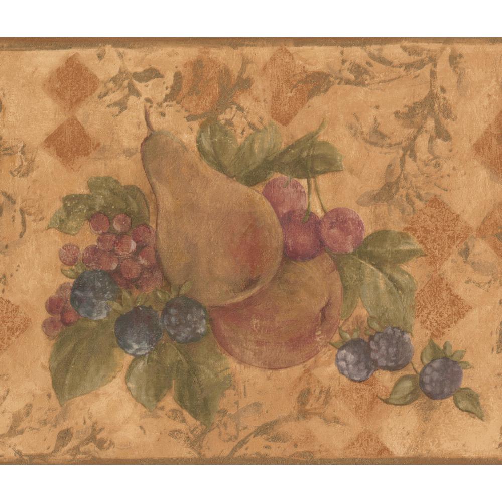 Norwall Vintage Fruits and Berries Brown Prepasted Wallpaper Border