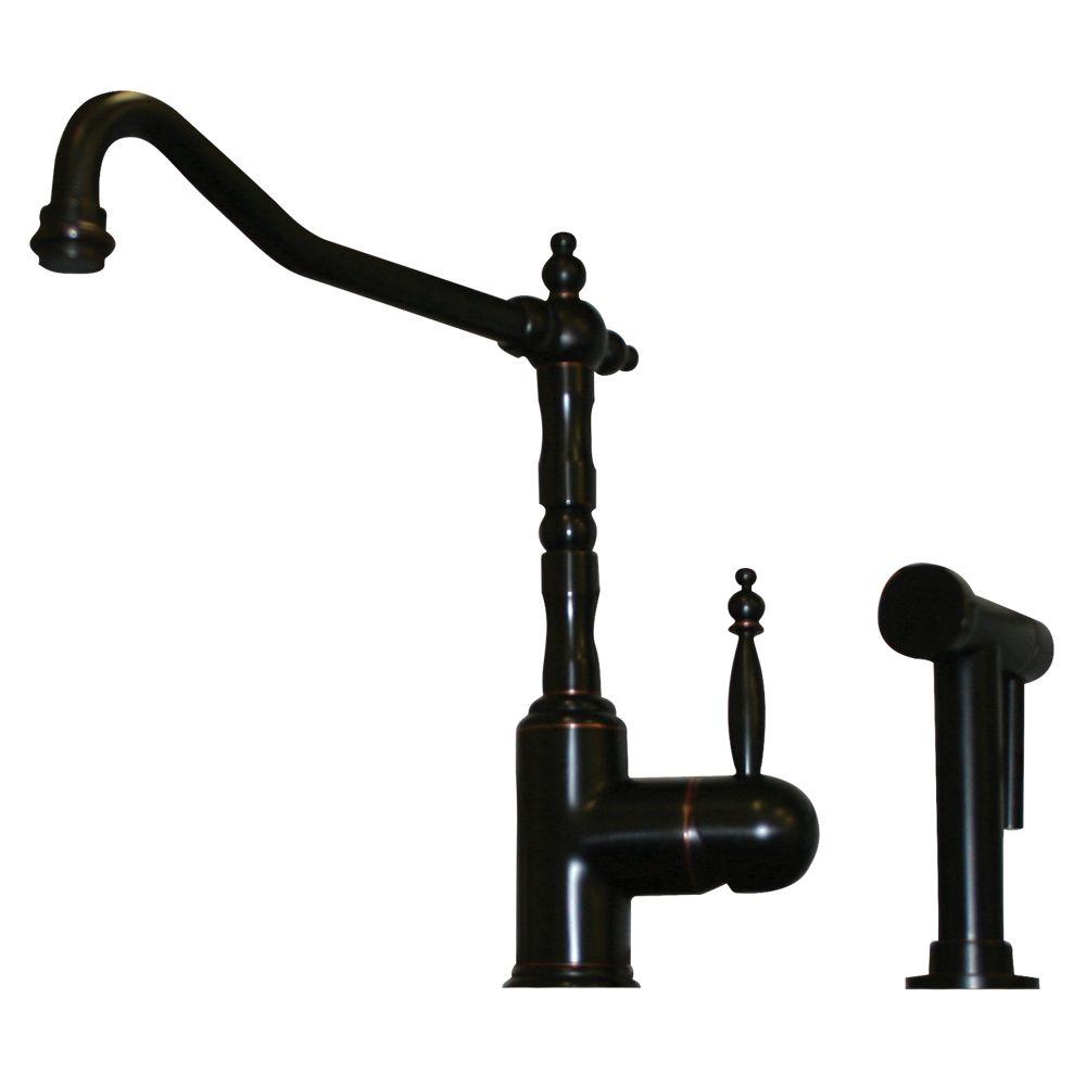 Whitehaus Collection Jem Single Handle Side Sprayer Kitchen Faucet In Oil Rubbed Bronze With Copper Highlights
