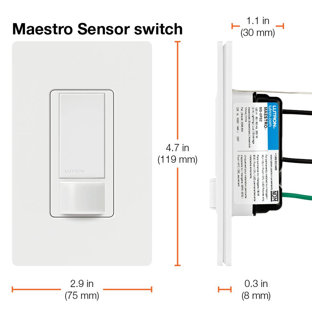 Lutron Maestro 2 Amp Single Pole Motion Sensor Switch White