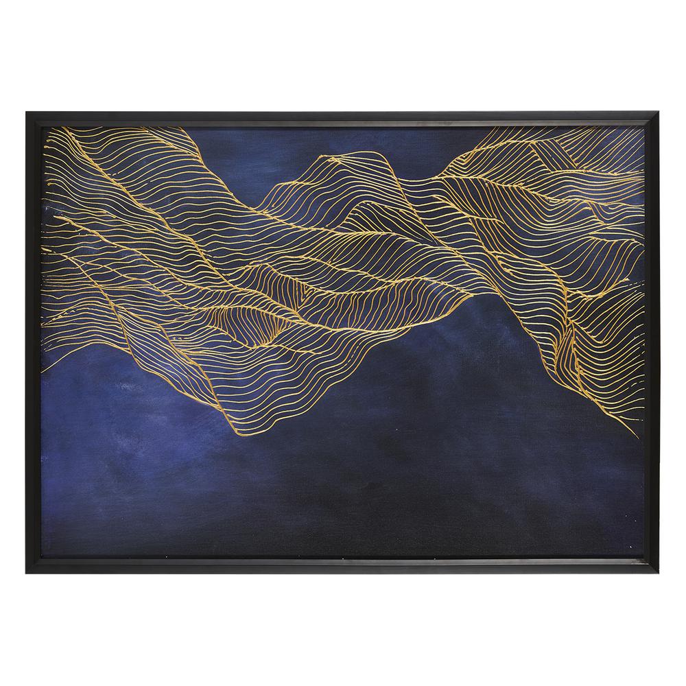 Jennifer Taylor Home Waves' on Oil, Solid Wood Frame Hand Painted Abstract Wall Art, 54 in. W x 34 in. H, Black/Wood was $494.02 now $162.88 (67.0% off)