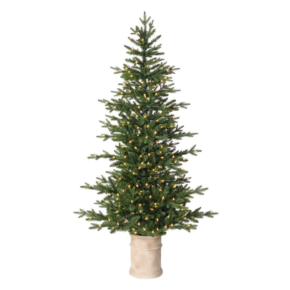 Home Accents Holiday 6.5 ft. Fir LED Pre-Lit Potted Artificial Holiday Living Pre-lit Mckenney Fir Tree