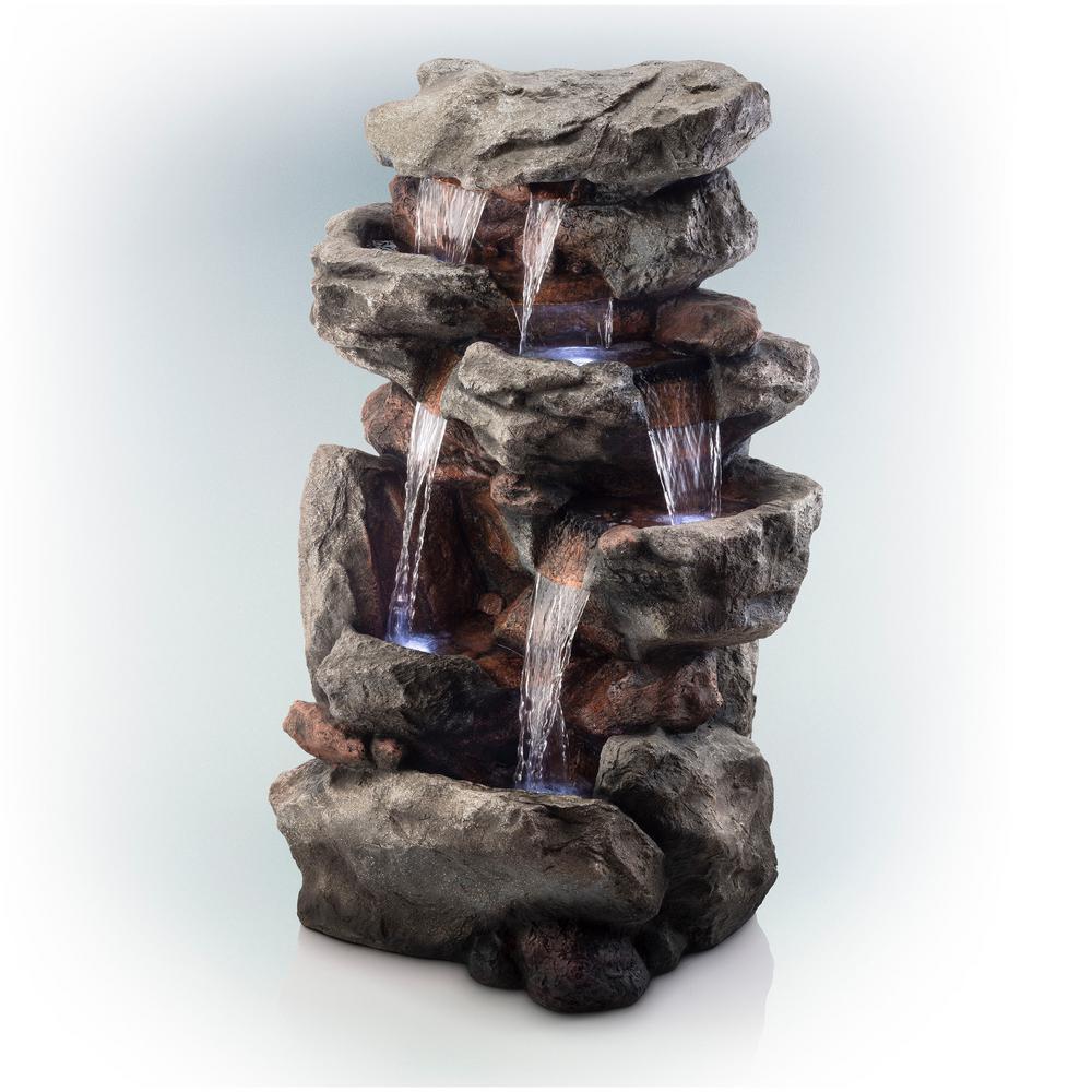 Alpine Corporation Outdoor 3 Tier Rock Water Fountain With Led Lights ...