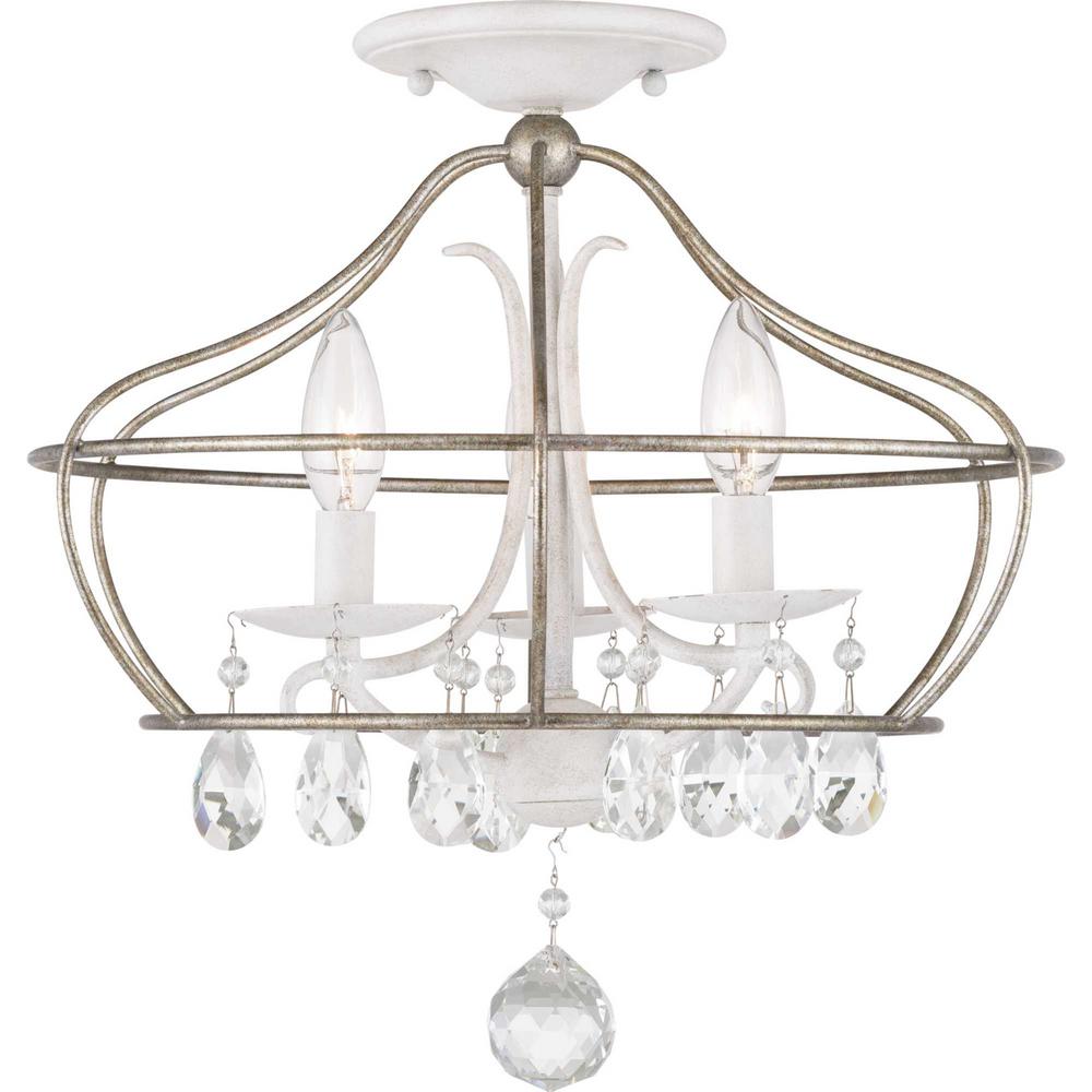 Progress Lighting Fleurette Collection 3 Light White Semi Flush