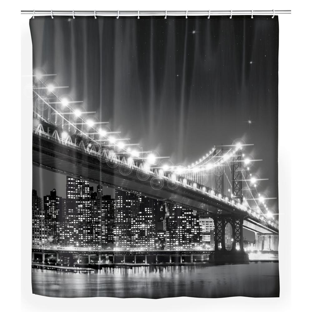 Wenko 70.9 in. x 78.75 in. Brooklyn Bridge LED Shower Curtain-22325218 ...