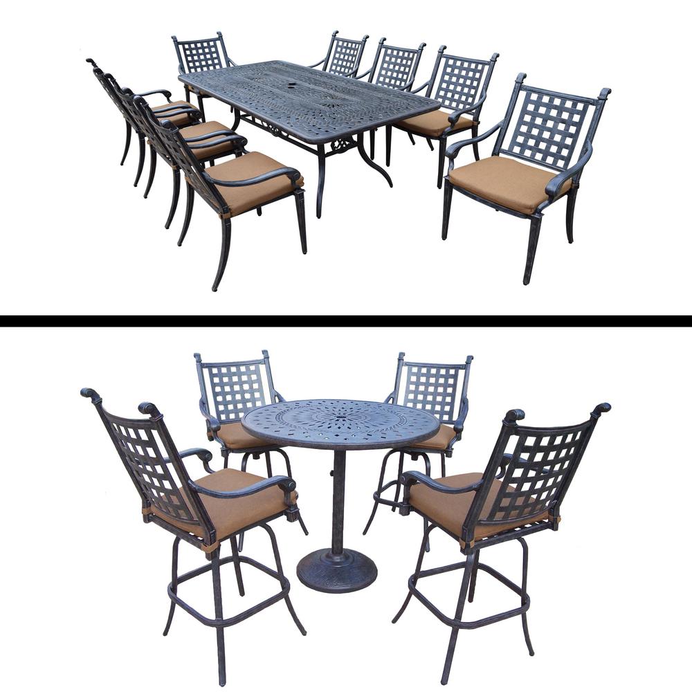 Belmont 14 Piece Aluminum Outdoor Dining Set With Sunbrella Brown Cushions Hdblm 08bt4sbs 25dt8c D54 The Home Depot