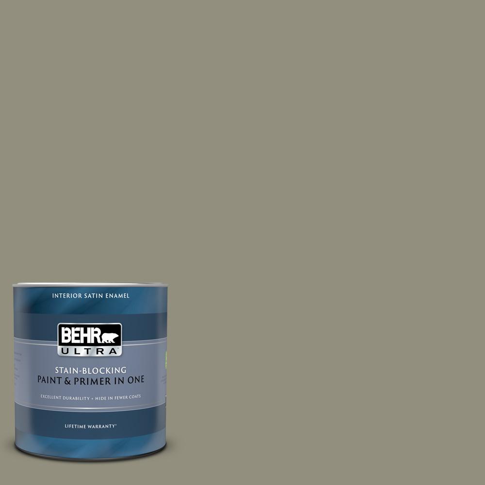 BEHR ULTRA 1 qt. #N350-5 Muted Sage Satin Enamel Interior Paint and ...