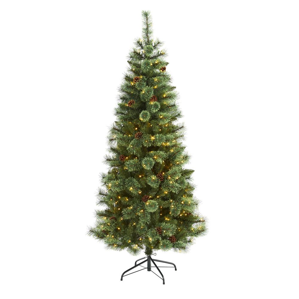 Nearly Natural 6 ft. Pre-Lit White Mountain Pine Artificial Christmas ...