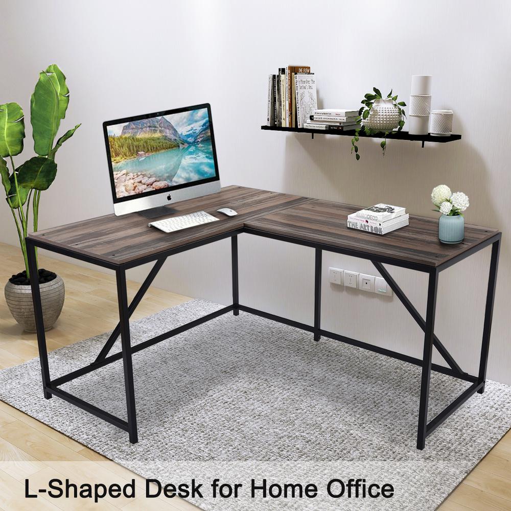 Merax Walnut L Shaped Home Office Computer Desk With Modern Style