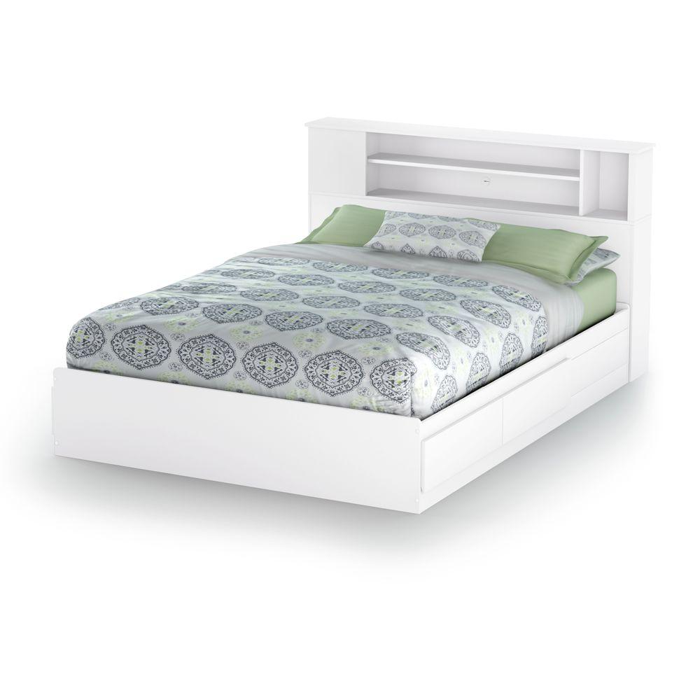 South S Fusion Pure White Full, Bed Frame With Headboard Storage Queen