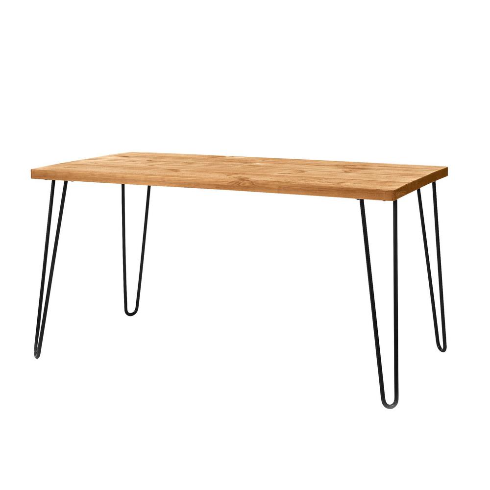 Stylewell Banyan Honey Brown Wood Rectangular Dining Table For 6 With Metal Hairpin Legs 59 In L X 2968 In H Dtm 1001 Honey The Home Depot