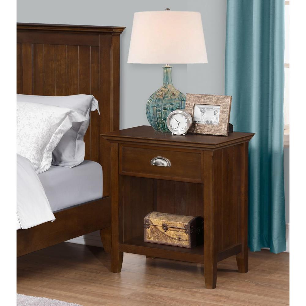 Simpli Home Acadian 1Drawer Tobacco Brown Nightstand3AXCACA02 The