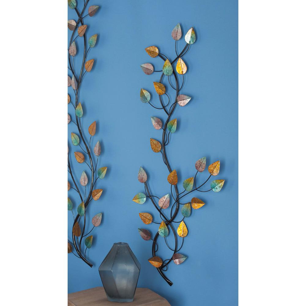 Litton Lane 47 In X 14 Natural Iron Leaf And Branch Metal Wall Natural Iron Leaf And Branch Metal Wall