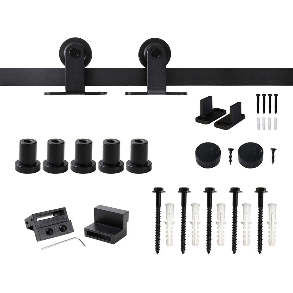 Winsoon 6 6 Ft 79 In Top Mount Sliding Barn Door Hardware Track Kit For Single Door With Non Routed Floor Guide Frosted Black