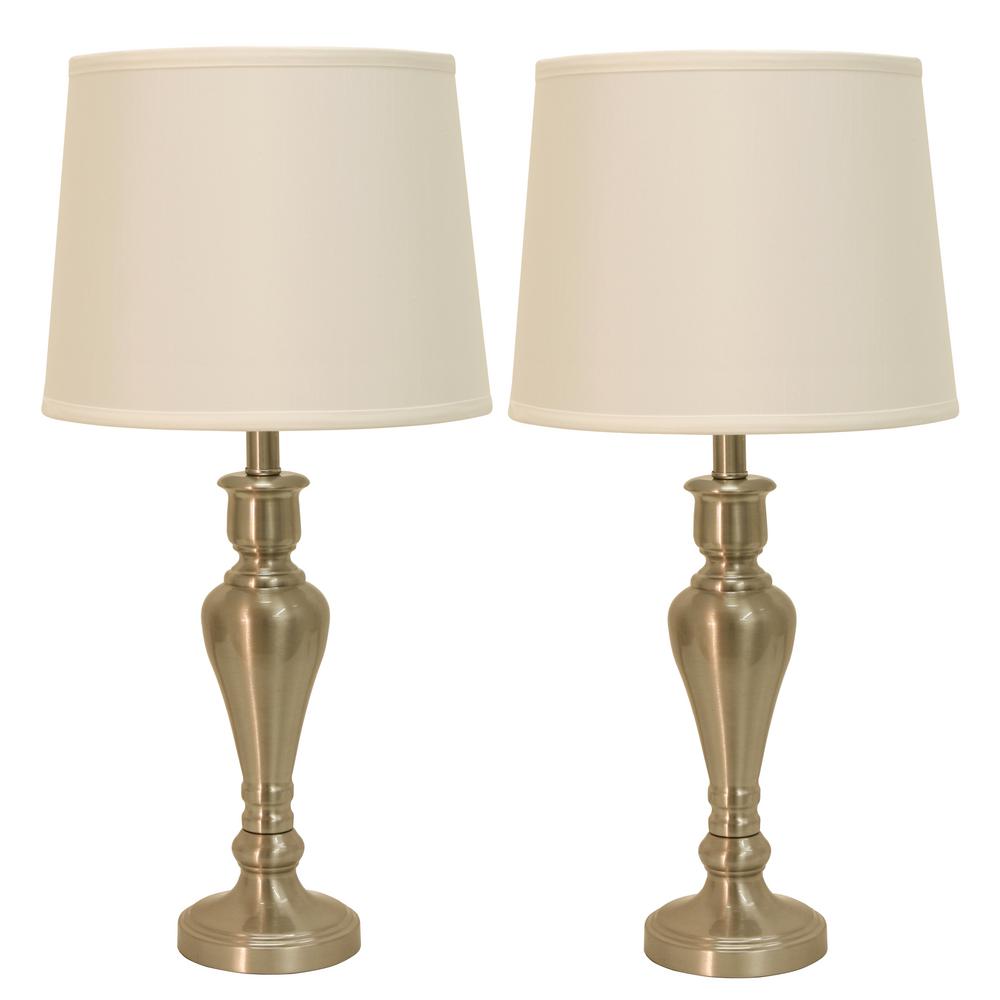 Decor Therapy 26 In Brushed Steel Lamp Set With Faux Silk Shade