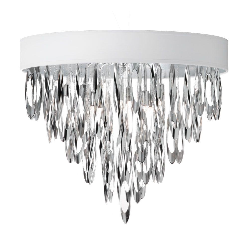 Radionic Hi Tech Allegro 4 Light Polished Chrome Flush Mount Chandelier With White Shade Radionic Hi Tech Allegro 4 Light Polished Chrome Flush Mount Chandelier With White Shade