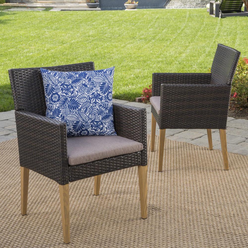 Noble House Gabriel Stationary Wicker Outdoor Dining Chair with Mocha