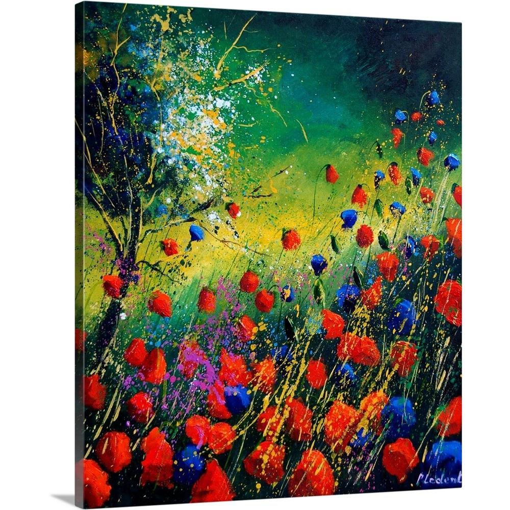 Red Poppies Abstract Flowers Floral SINGLE CANVAS WALL ART Picture Print