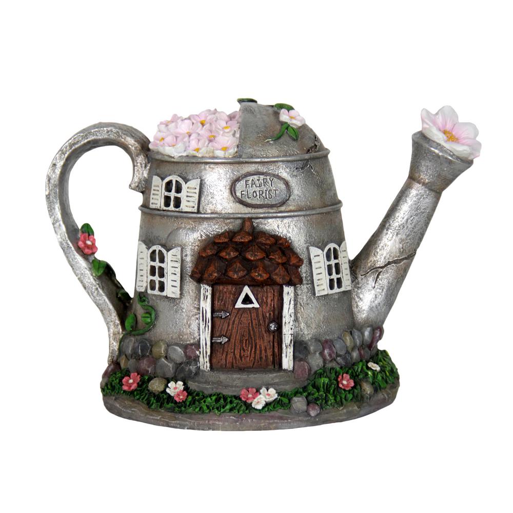 Exhart Solar Teapot Fairy House Statue-13725-RS - The Home Depot