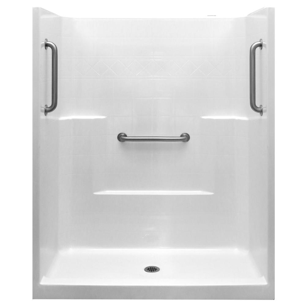 Ella UltimateW 33 in. x 60 in. x 77 in. 1Piece Low Threshold Shower Stall in White, Grab Bars