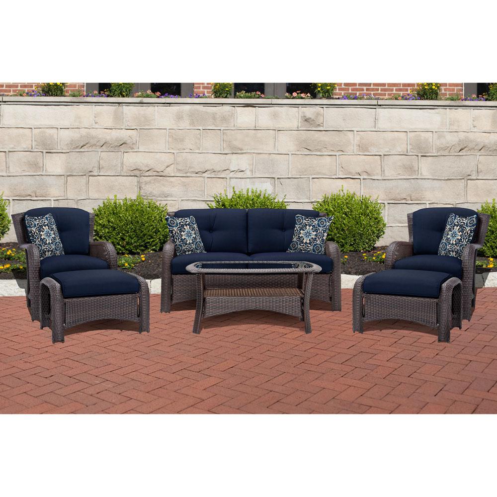 Cambridge Corolla Aged Barrel Steel 6 Piece All Weather Wicker Patio Cambridge Corolla Aged Barrel Steel 6 Piece All Weather Wicker Patio Conversation Set With Navy Cushions Cor6pc Nvy The Home Depot