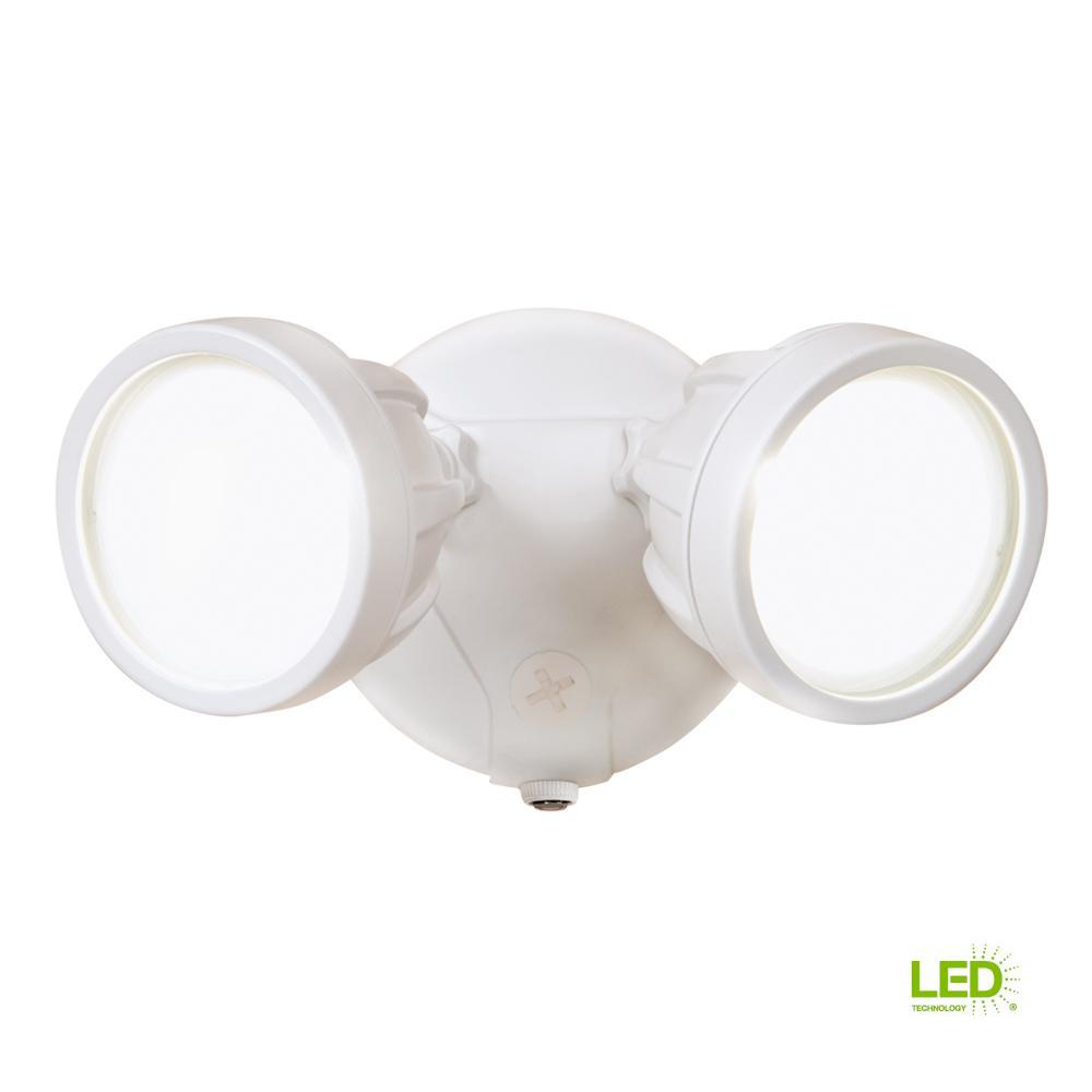 Halo White Outdoor Integrated Led Round Twin Head Security Flood Halo White Outdoor Integrated Led Round Twin Head Security Flood Light With Dusk To Dawn