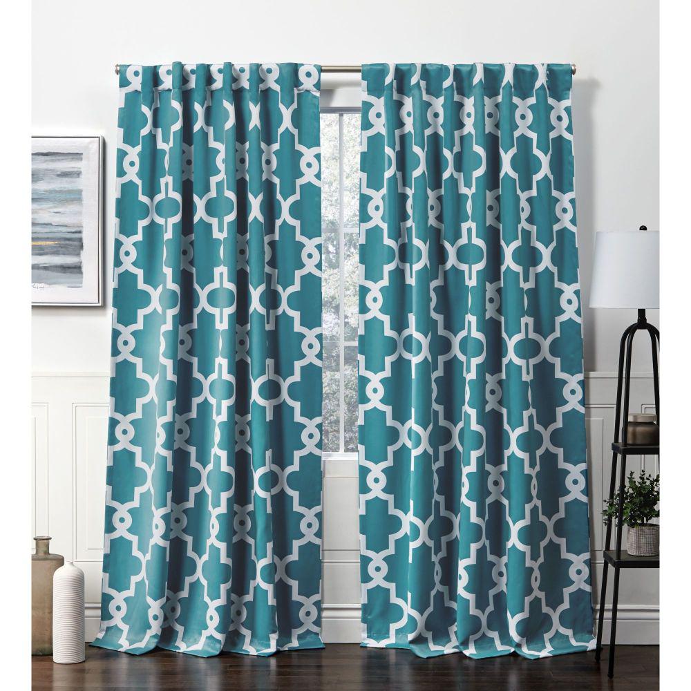 teal and grey geometric curtains