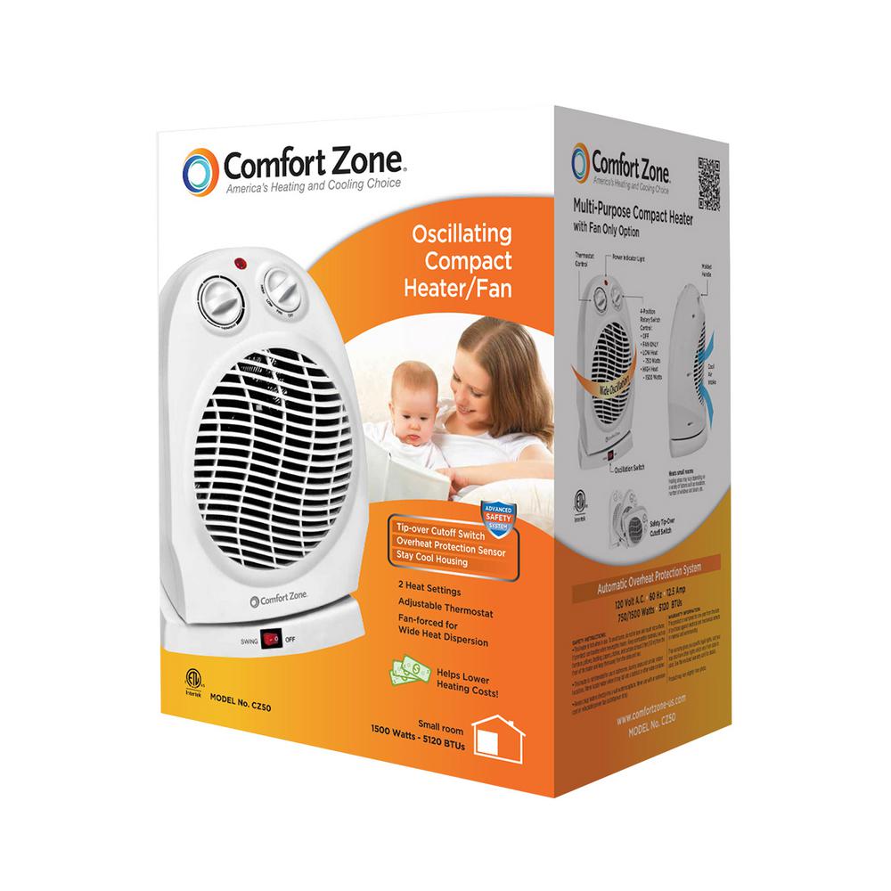 Comfort Zone 750 1 500 Watt Ceramic Electric Portable Heater With