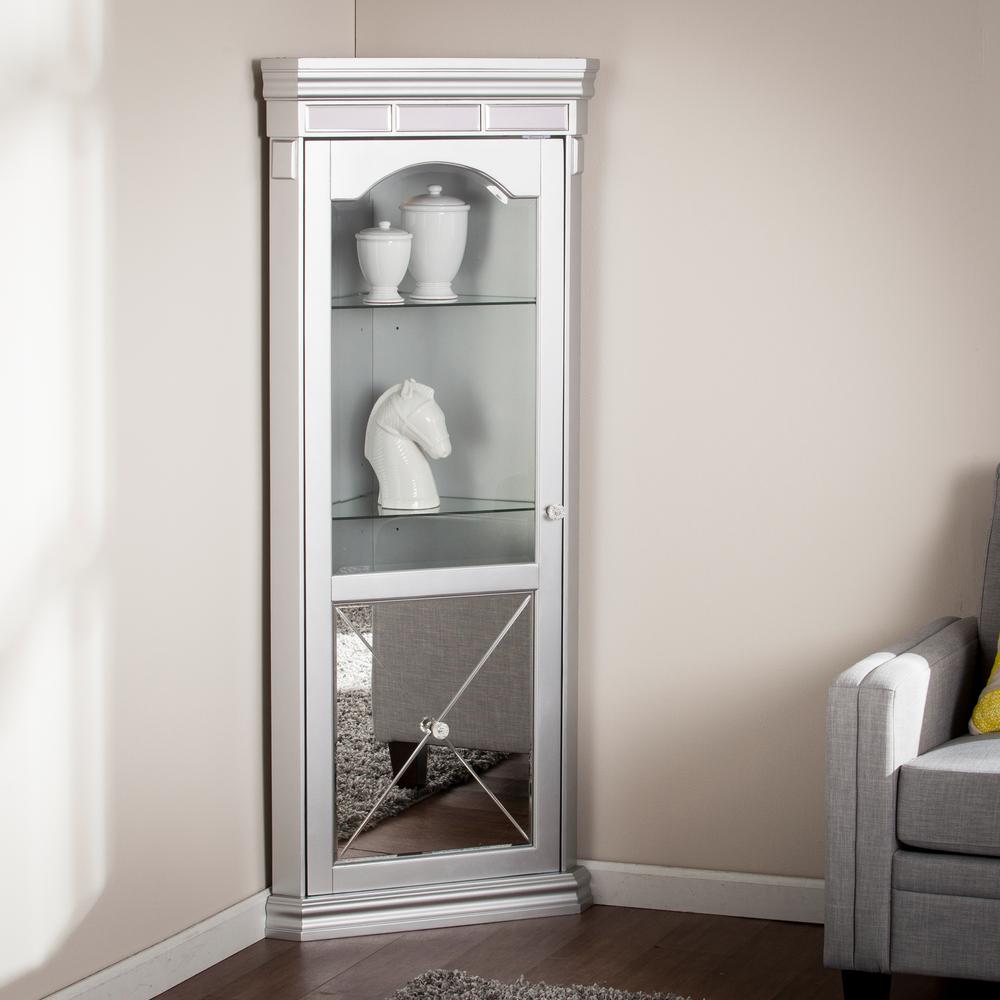 Corner Curio Silver Cabinet Chila 617 Modern Curios Glass Curio Cabinets Corner Curio Mirror Interior