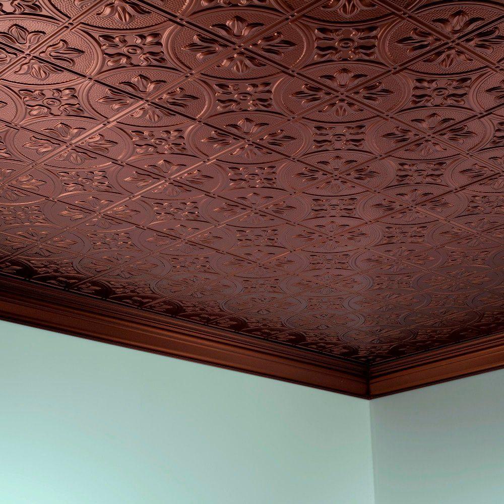 Fasade Traditional Style 2 2 Ft X 4 Ft Glue Up Vinyl Ceiling Tile In Oil Rubbed Bronze