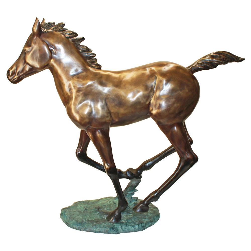 Design Toscano 41 In H Galloping Horse Foal Cast Bronze Garden Statue Pb1165 The Home Depot
