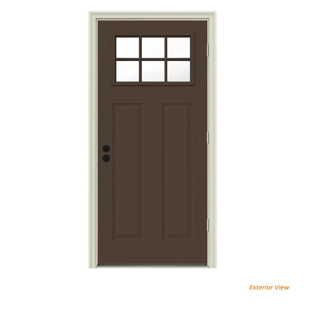 Dark Brown Front Doors Exterior The Home Depot 6 Lite Craftsman Dark Chocolate Painted Steel Prehung Left
