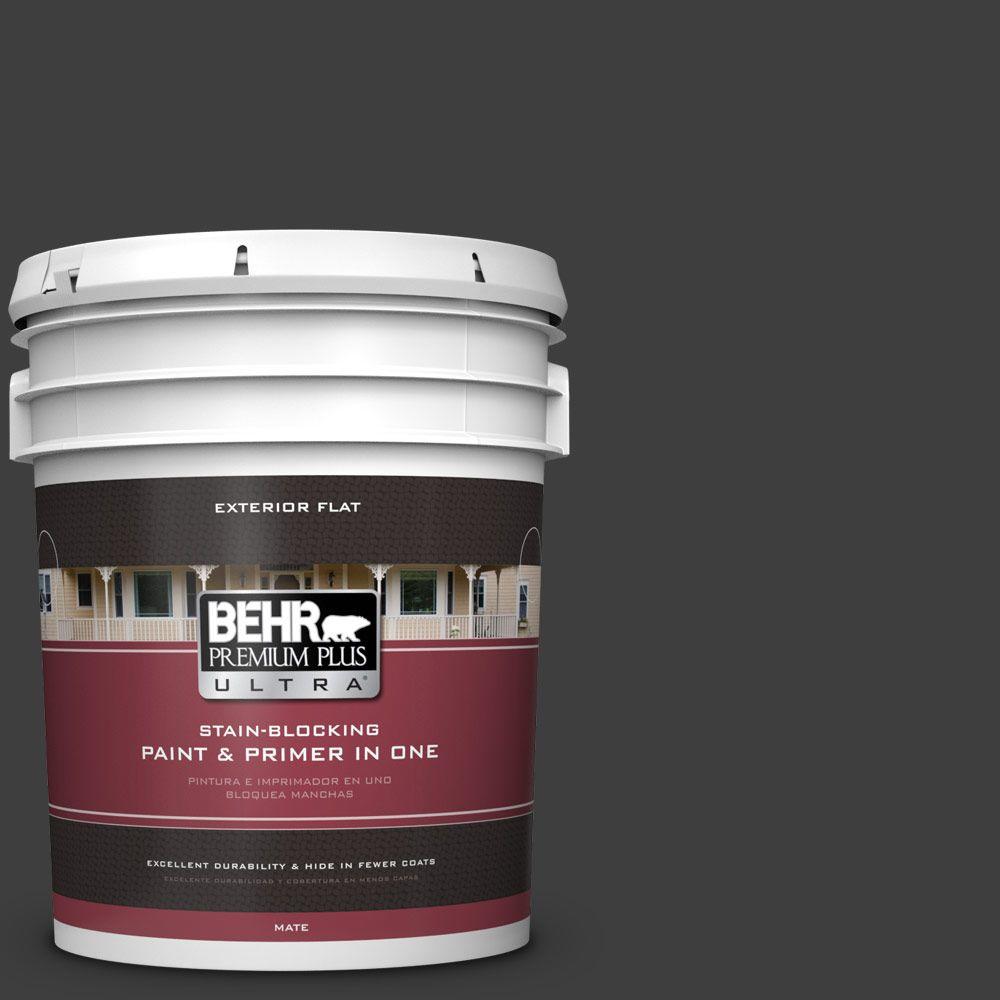 Behr Premium Plus Ultra 5 Gal T13 3 Black Lacquer Flat Exterior Paint 485305 The Home Depot