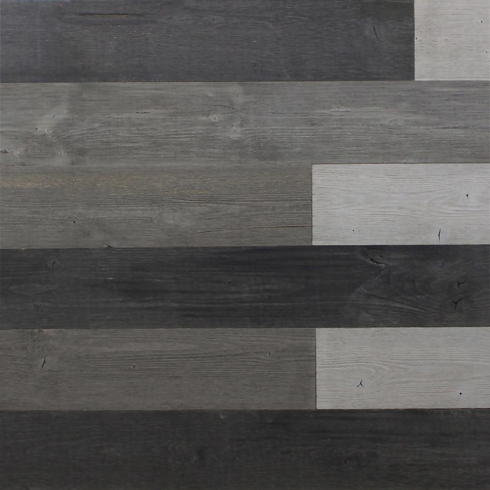 Kingsman Hardware 1 8 In T X 5 W 3 88 Ft L Mixed Grey L Mixed Grey Reclaimed Wood And Stick Plank 10 Panels 16 Sq Ft Case Kingsman Hardware