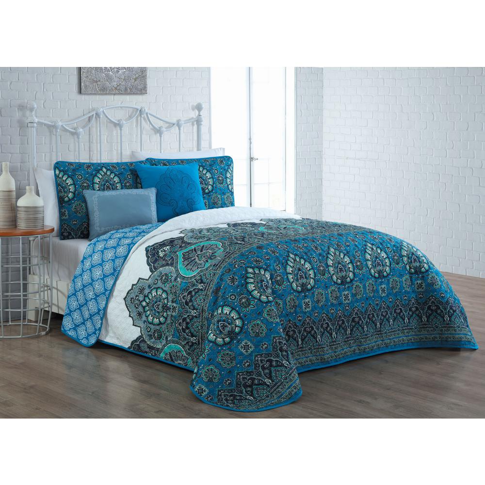 blue queen bed with storage