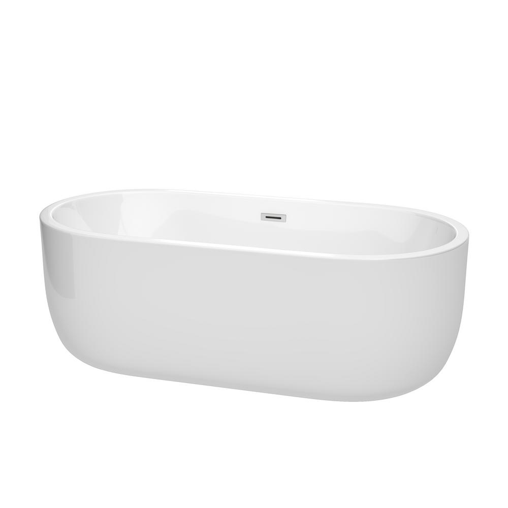 Wyndham Collection Juno 5 6 Ft Acrylic Flatbottom Non Whirlpool Bathtub In White With Polished Chrome Trim Wcbtk156167 The Home Depot