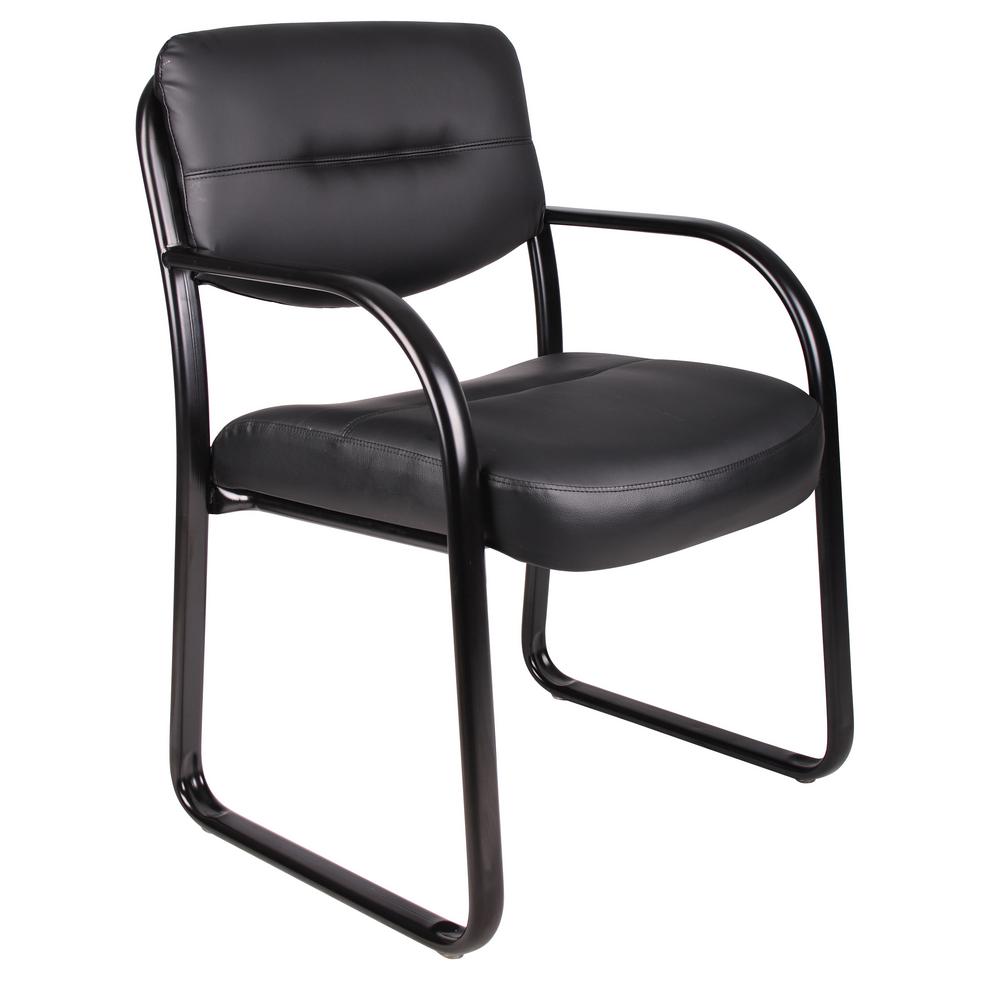 Boss Office Black Leather Sled Base Side Chair With Arms B9529 The Home Depot