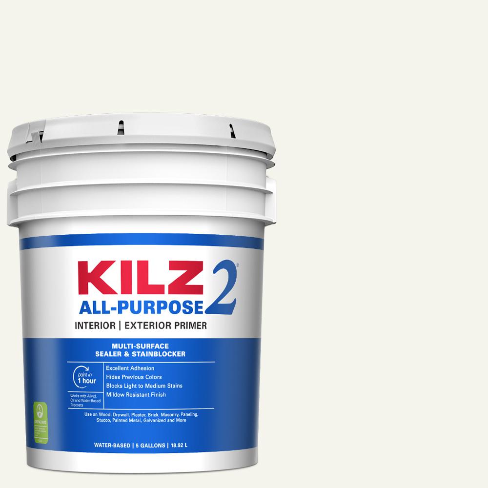 Kilz 2 All Purpose 5 Gal White Interior Exterior Multi Surface Primer Sealer And Stain Blocker 20000 The Home Depot